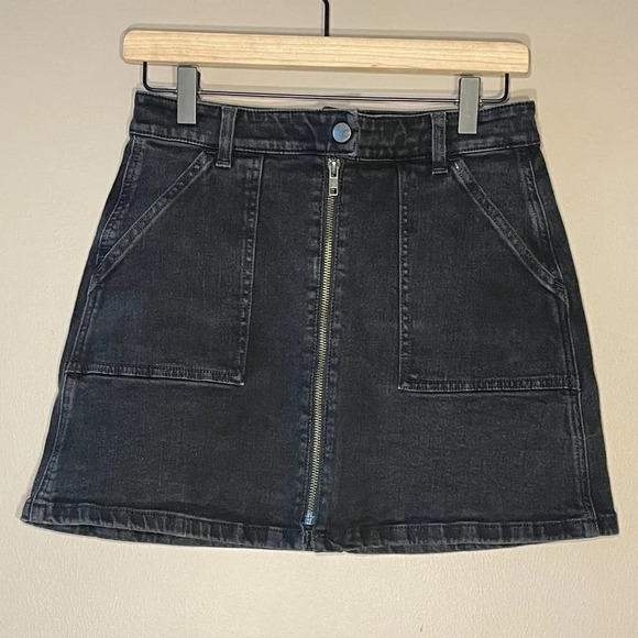 Women's 27 Madewell Fireside Jean Black Denim Skirt Zipper Fly - Picture 2 of 8